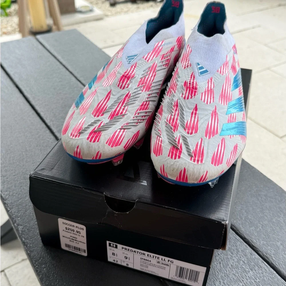 Adidas Predator Elite Laceless FG solar blue/solar pink soccer cleats Size 8 1/2 - Picture 9 of 9